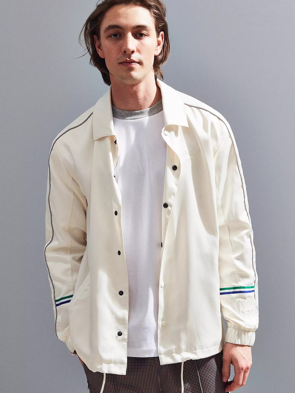 Puma Big Sean Ivory Satin Coach Jacket Snap-bottoms Athleisure Varsity Sportwear